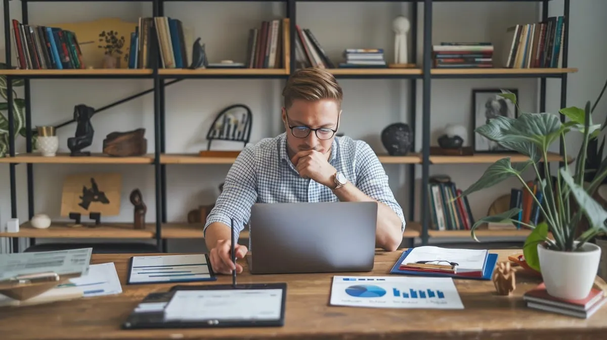 A small business owner reviewing Online HR System